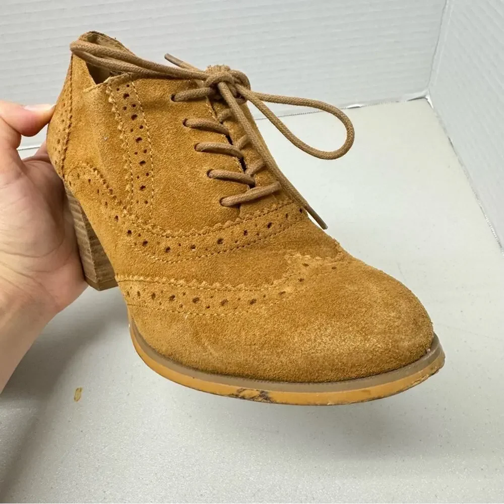 Steve Madden Tan Leather Oxford Lace Up Boots Women’s 6.5 Stacked Heel Booties